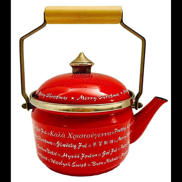 Vintage Merry Christmas Around The World Teapot Fissler West Germany Asta Red - Picture 1 of 13
